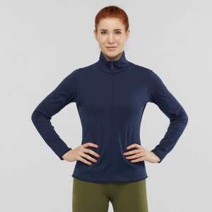 Salomon Essential Lightwarm Pullover Dame Mørkeblå | 15403-EDVC