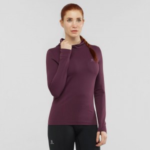 Salomon Essential Seamless Hætte Lang ærmet Skjorte Dame Lilla | 49357-BXYF