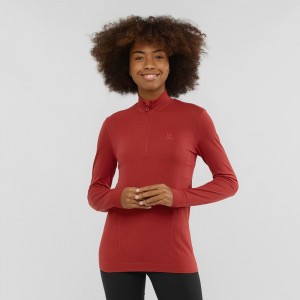 Salomon Essential Seamless Pullover Dame Rød | 84375-EZYQ