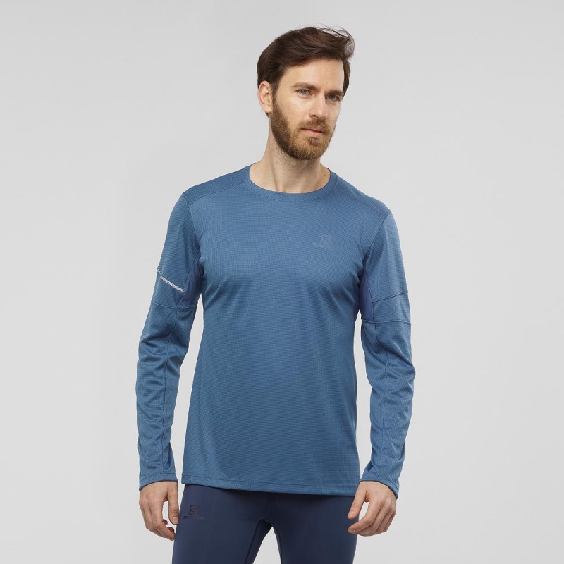 Salomon Agile Ls Tee M Toppe Herre Mørkeblå | 26489-BFAS