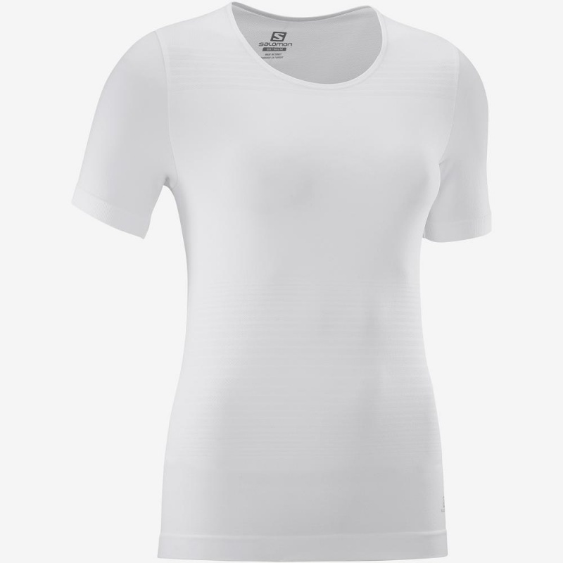 Salomon Essential Move On Seamless T Shirts Dame Hvide | 96572-ZJLH