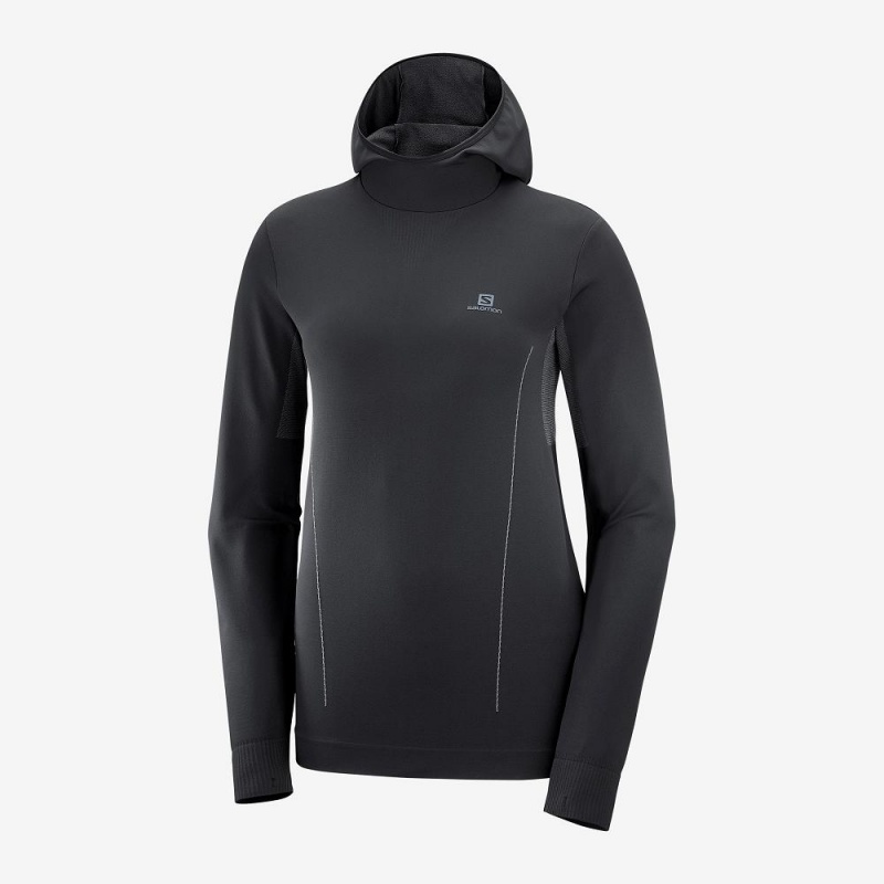 Salomon Essential Seamless Hætte Lang ærmet Skjorte Dame Sort | 93801-ZQRJ