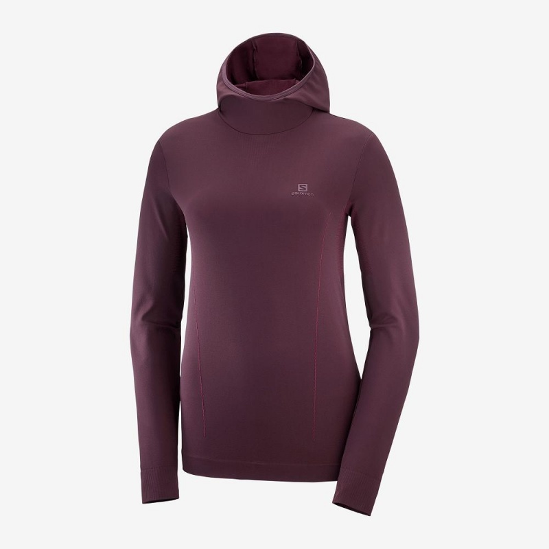 Salomon Essential Seamless Hætte Lang ærmet Skjorte Dame Lilla | 49357-BXYF