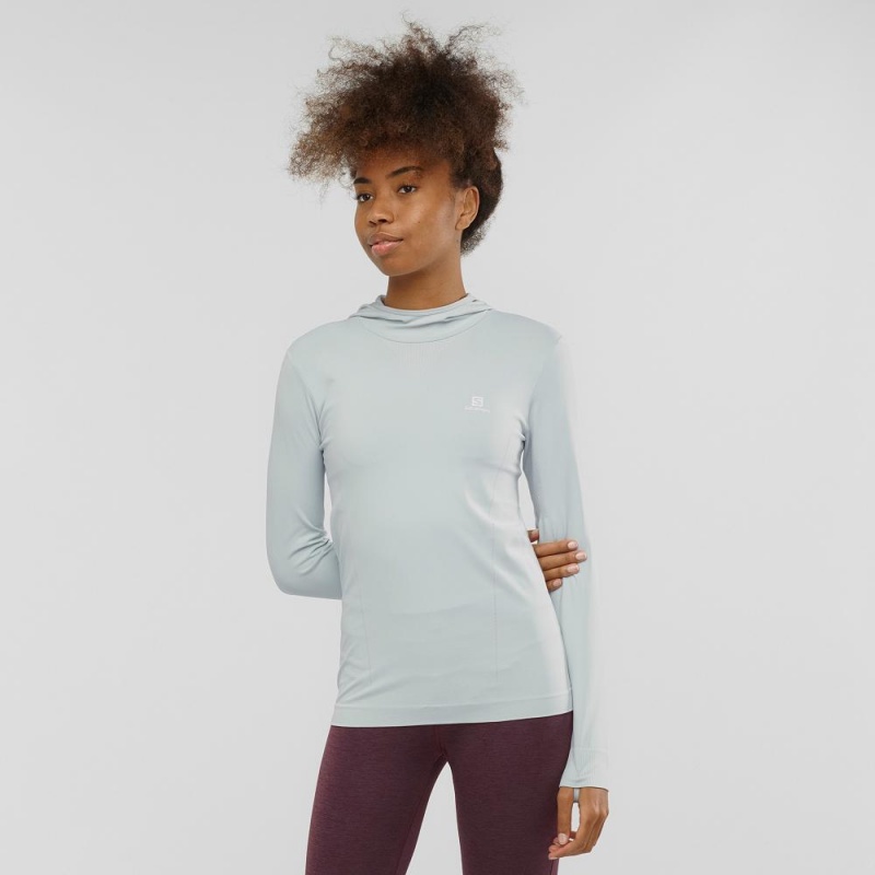 Salomon Essential Seamless Hætte Lang ærmet Skjorte Dame Gray | 92734-NYHW