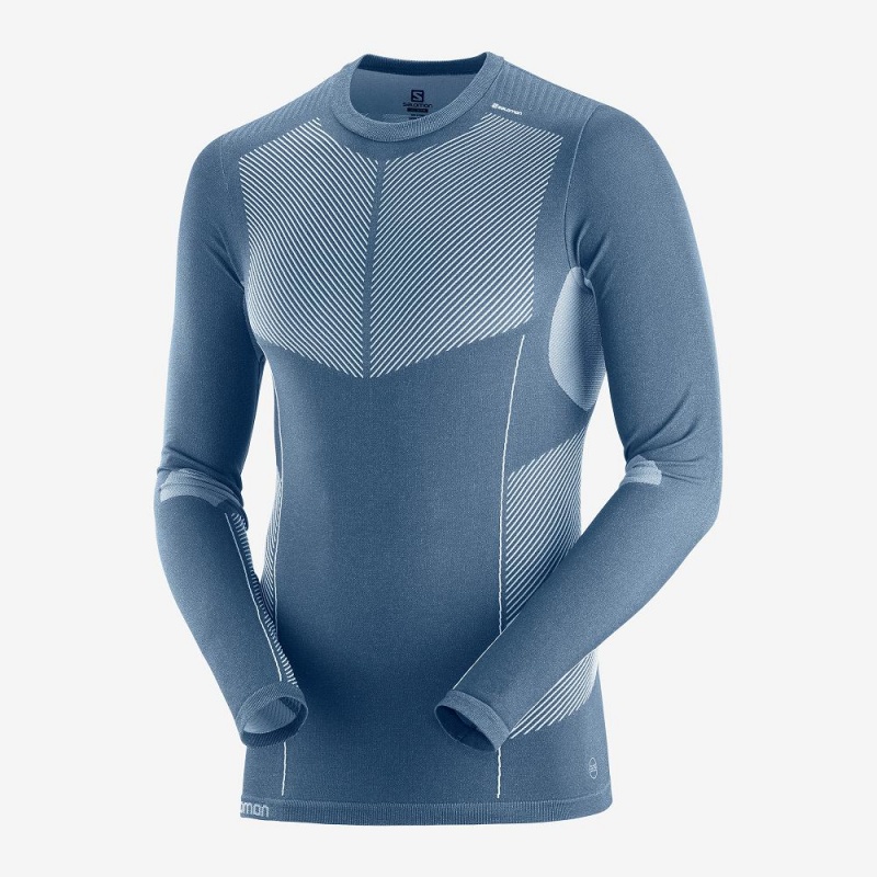 Salomon Primo Warm Seamless Tee M Toppe Herre Mørkeblå | 13408-KHSQ