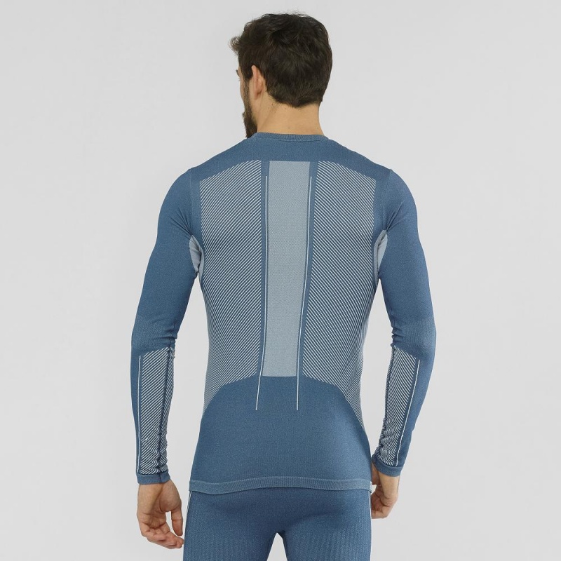 Salomon Primo Warm Seamless Tee M Toppe Herre Mørkeblå | 13408-KHSQ