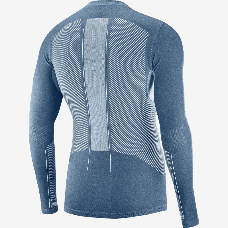 Salomon Primo Warm Seamless Tee M Toppe Herre Mørkeblå | 13408-KHSQ