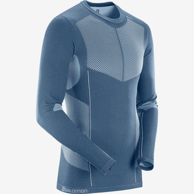 Salomon Primo Warm Seamless Tee M Toppe Herre Mørkeblå | 13408-KHSQ