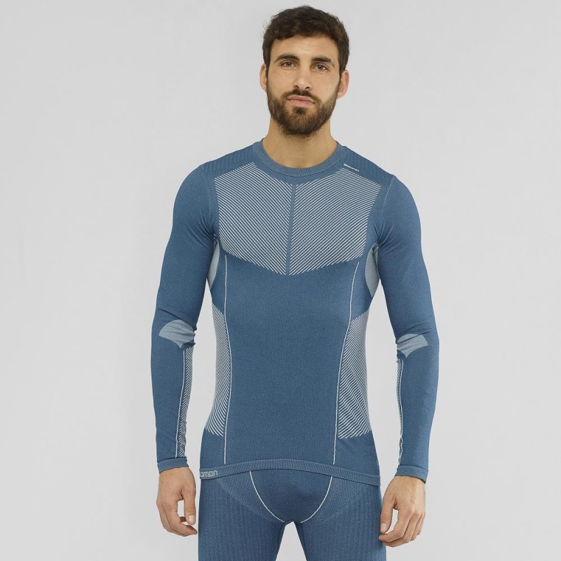 Salomon Primo Warm Seamless Tee M Toppe Herre Mørkeblå | 13408-KHSQ